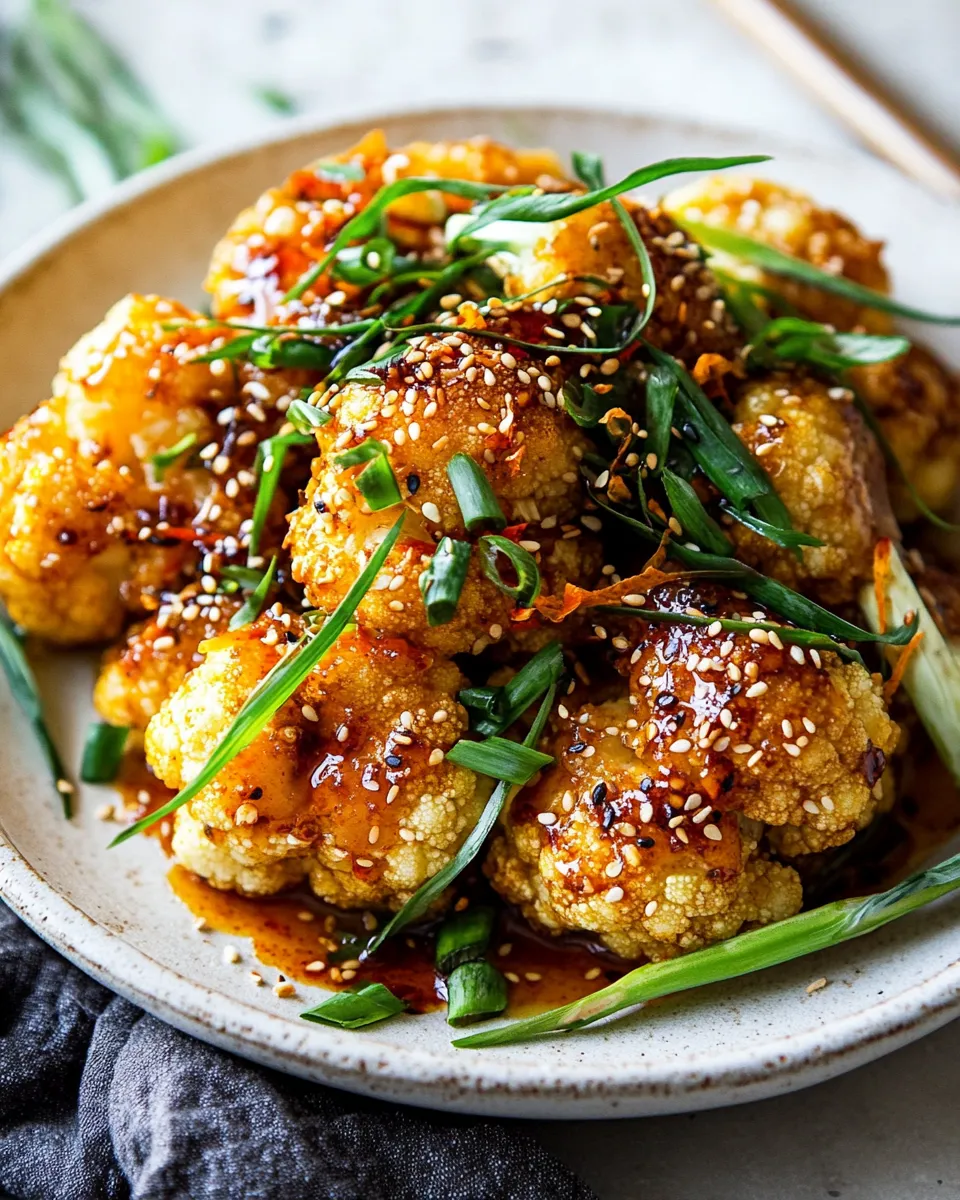 Perfect Baked Sesame Orange Cauliflower. food shot