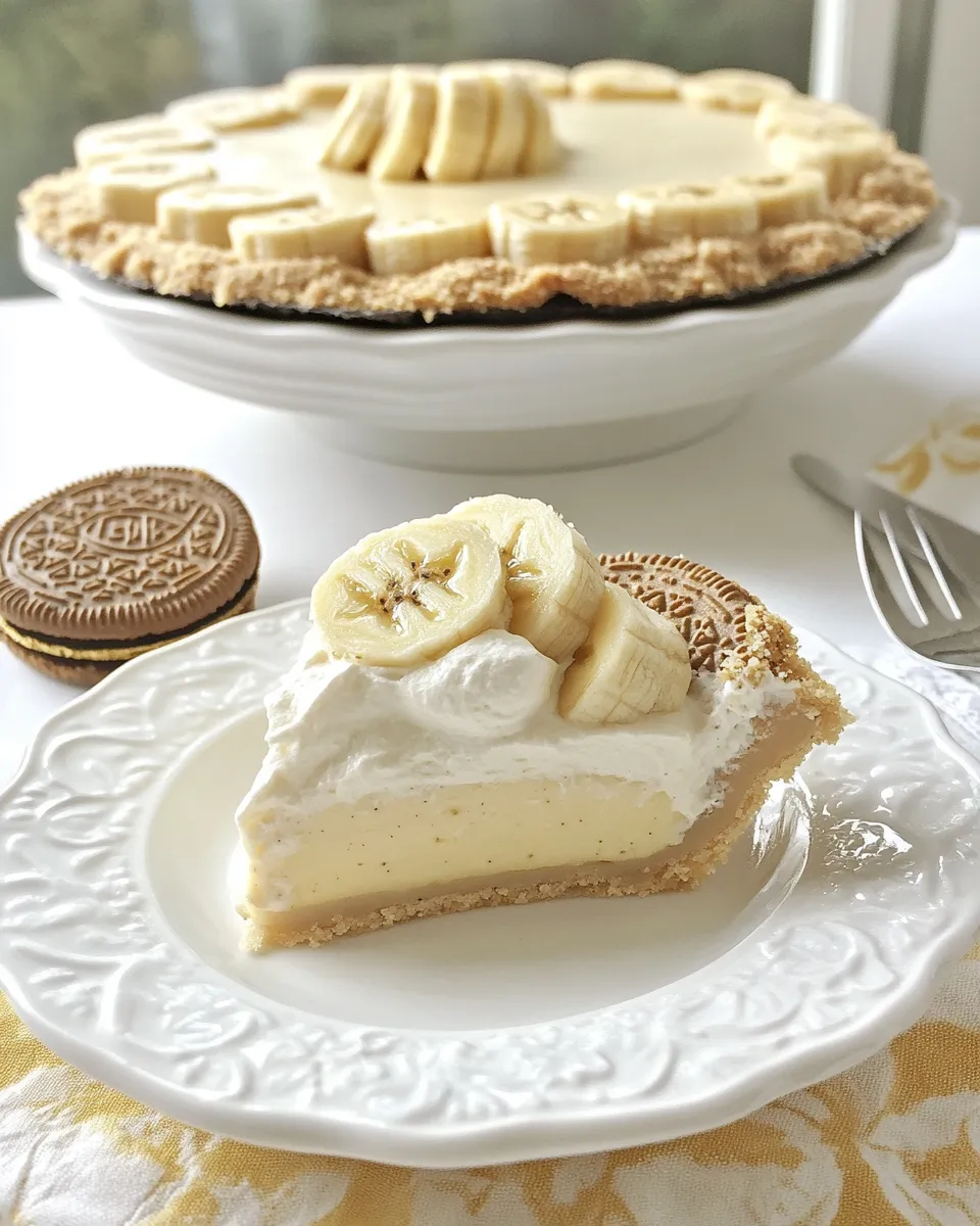 Delicious Banana Cream Pie with Golden Oreo Crust shot