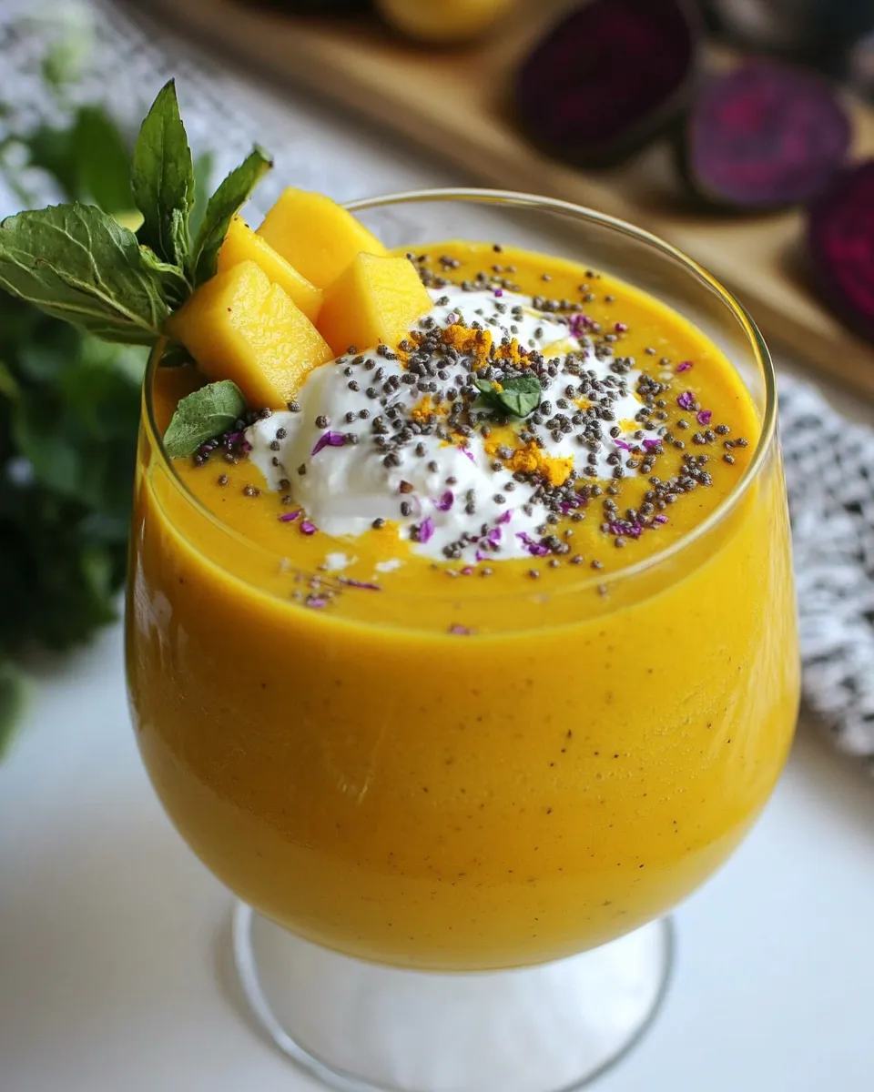 Homemade Beet, Turmeric, and Mango Smoothie photo