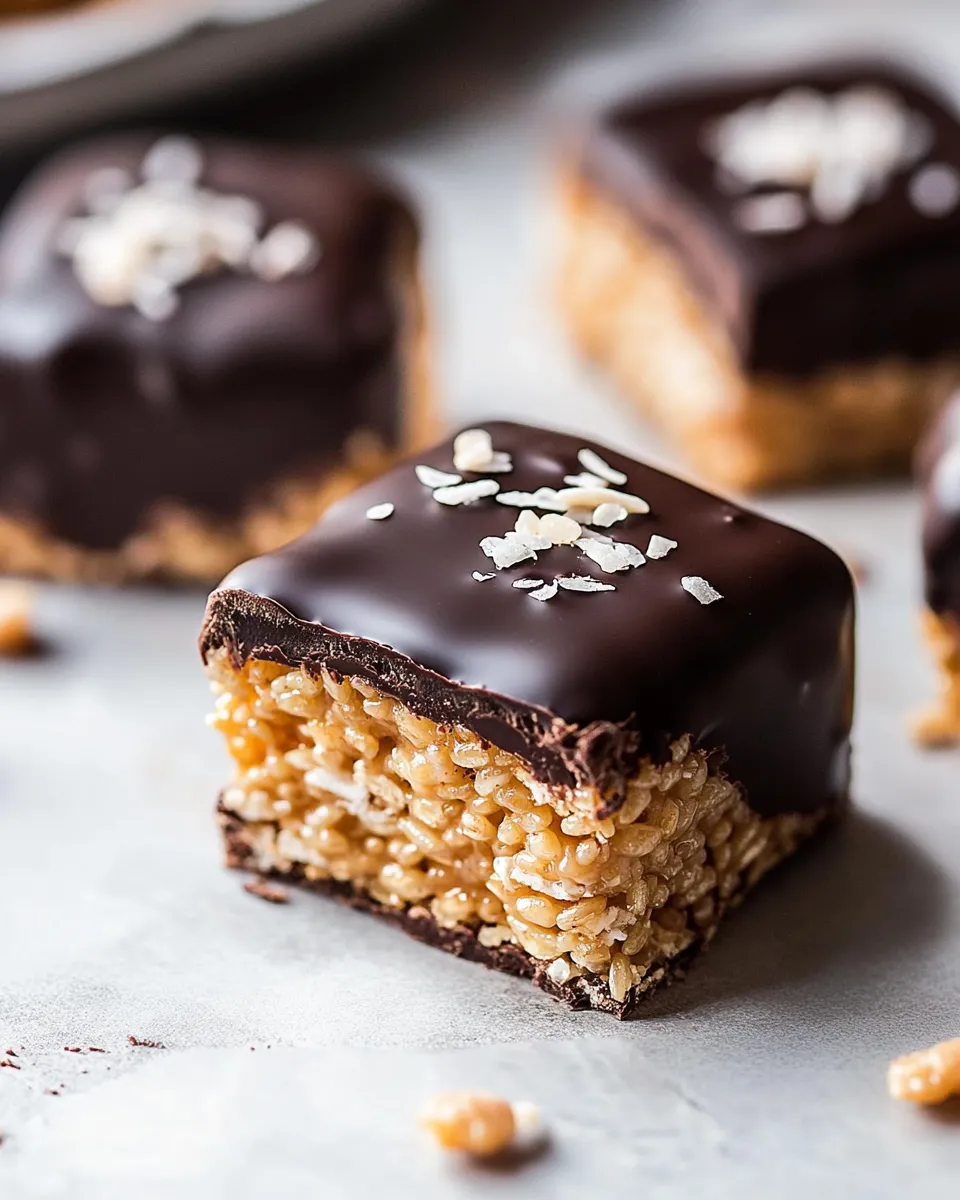 Homemade Best Chocolate Covered Peanut Butter Rice Crispy Treats. photo