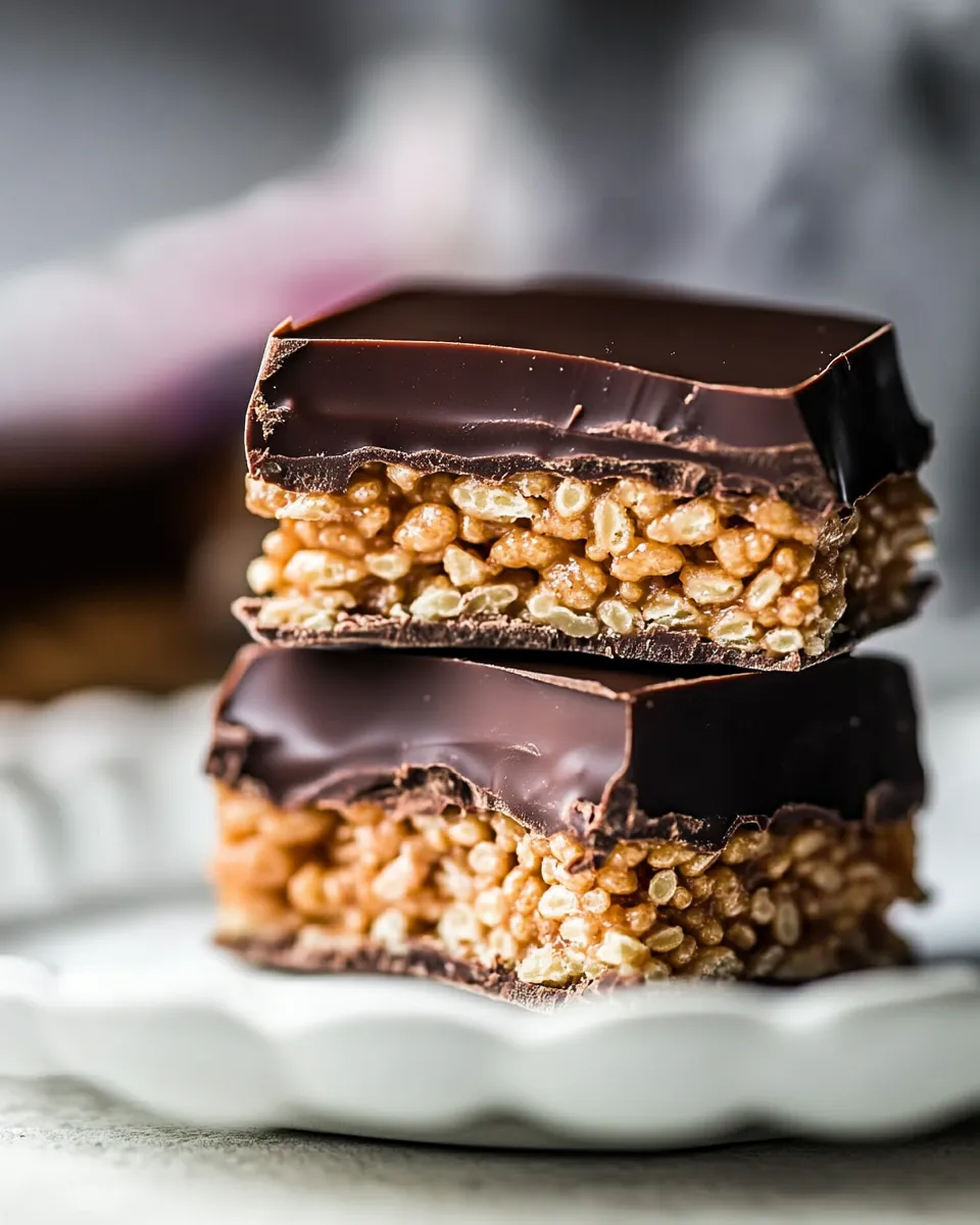 Easy Best Chocolate Covered Peanut Butter Rice Crispy Treats. recipe photo