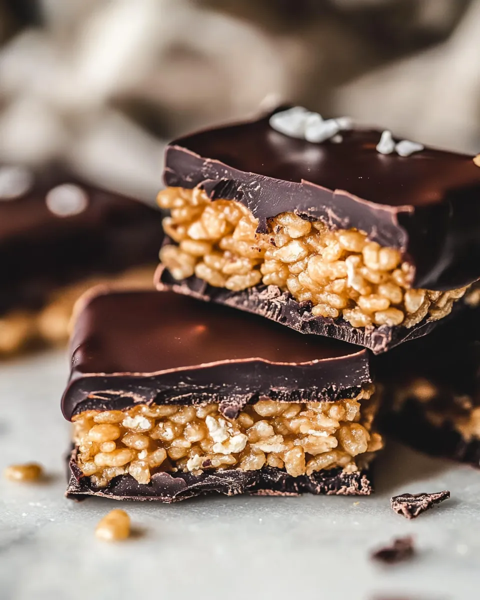 Tasty Best Chocolate Covered Peanut Butter Rice Crispy Treats. shot