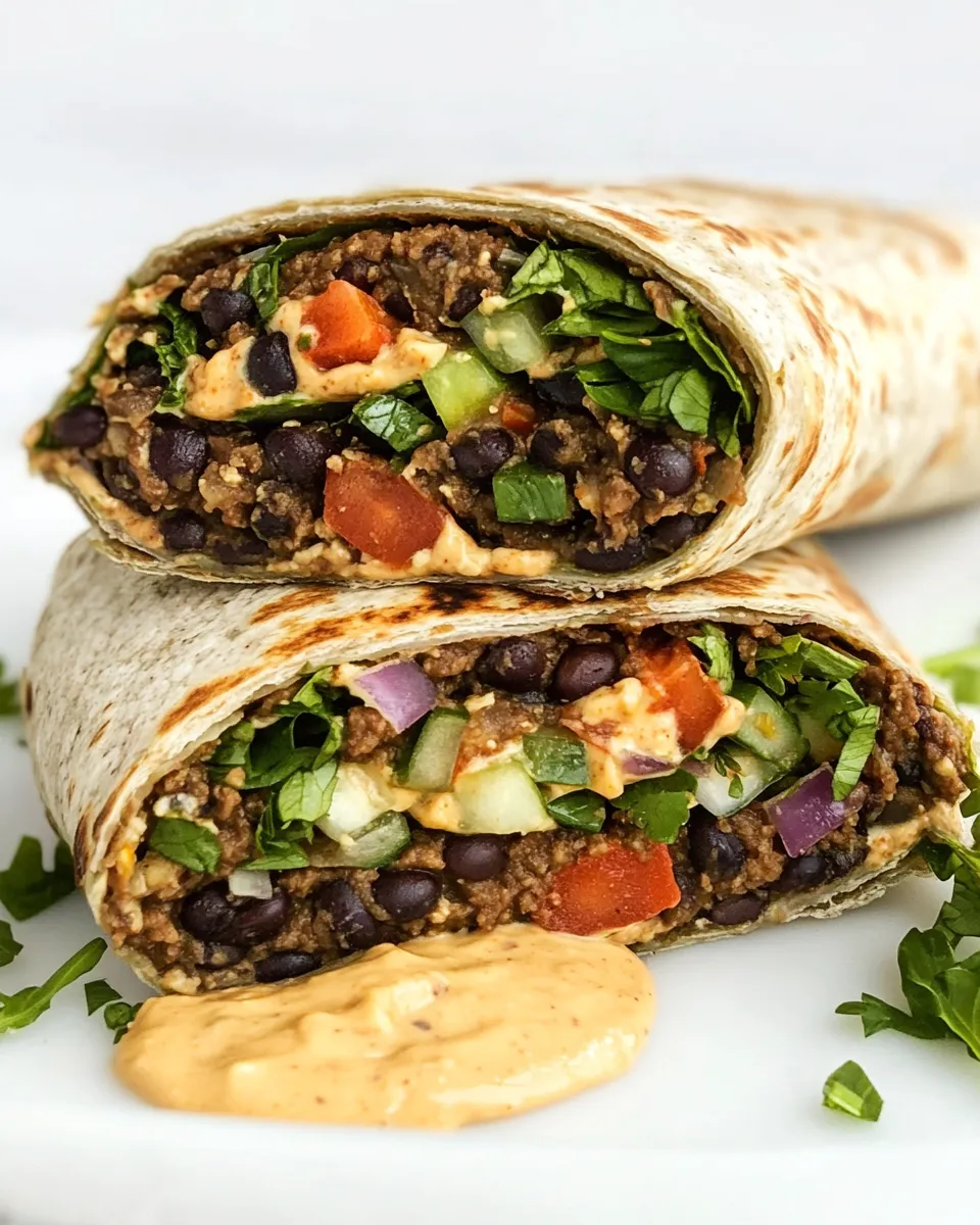 Savory Black Bean Burger Wrap with Chipotle Aioli shot