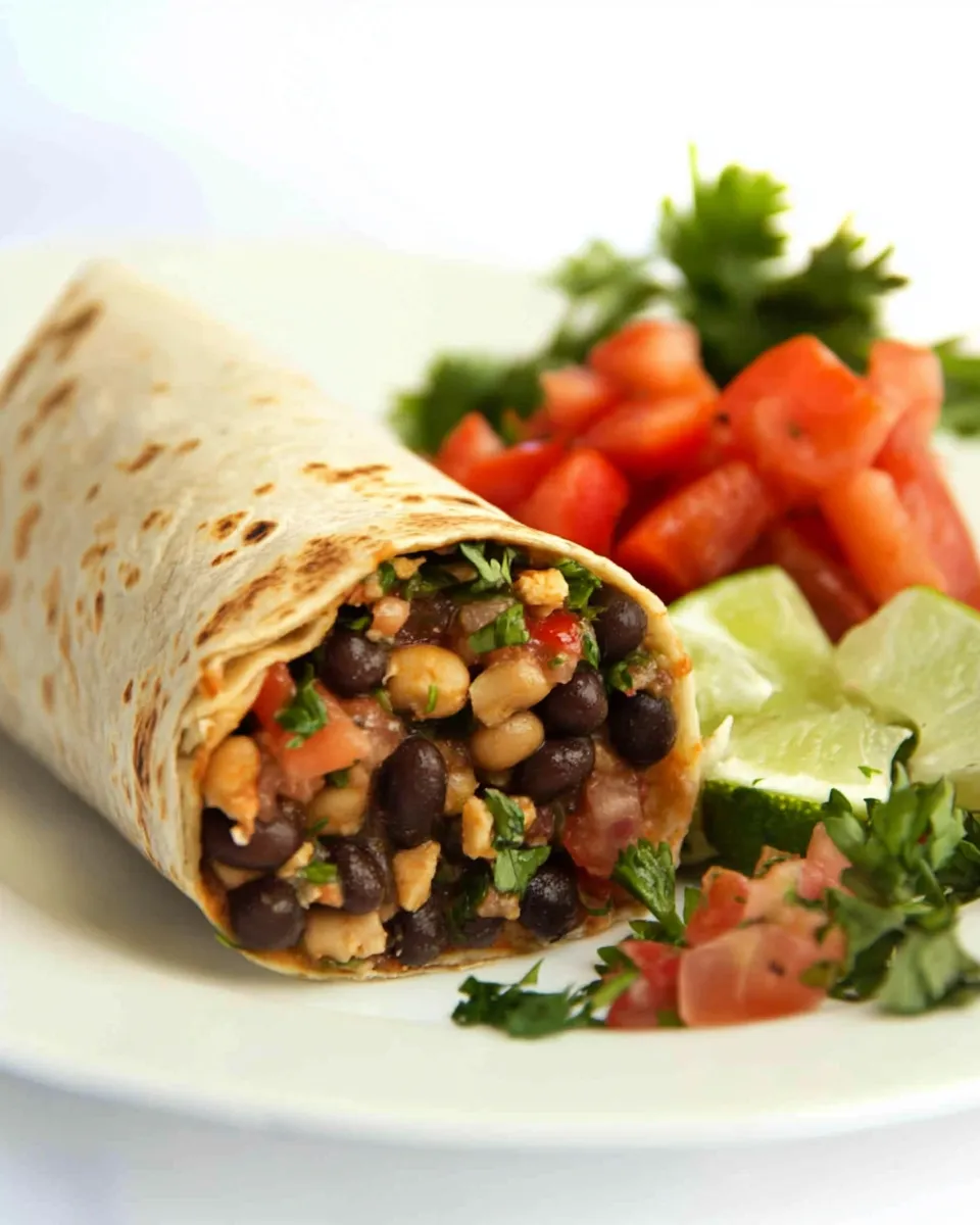 Delicious Black Bean Burritos with Fresh Salsa & Berry Salad with Herbs image