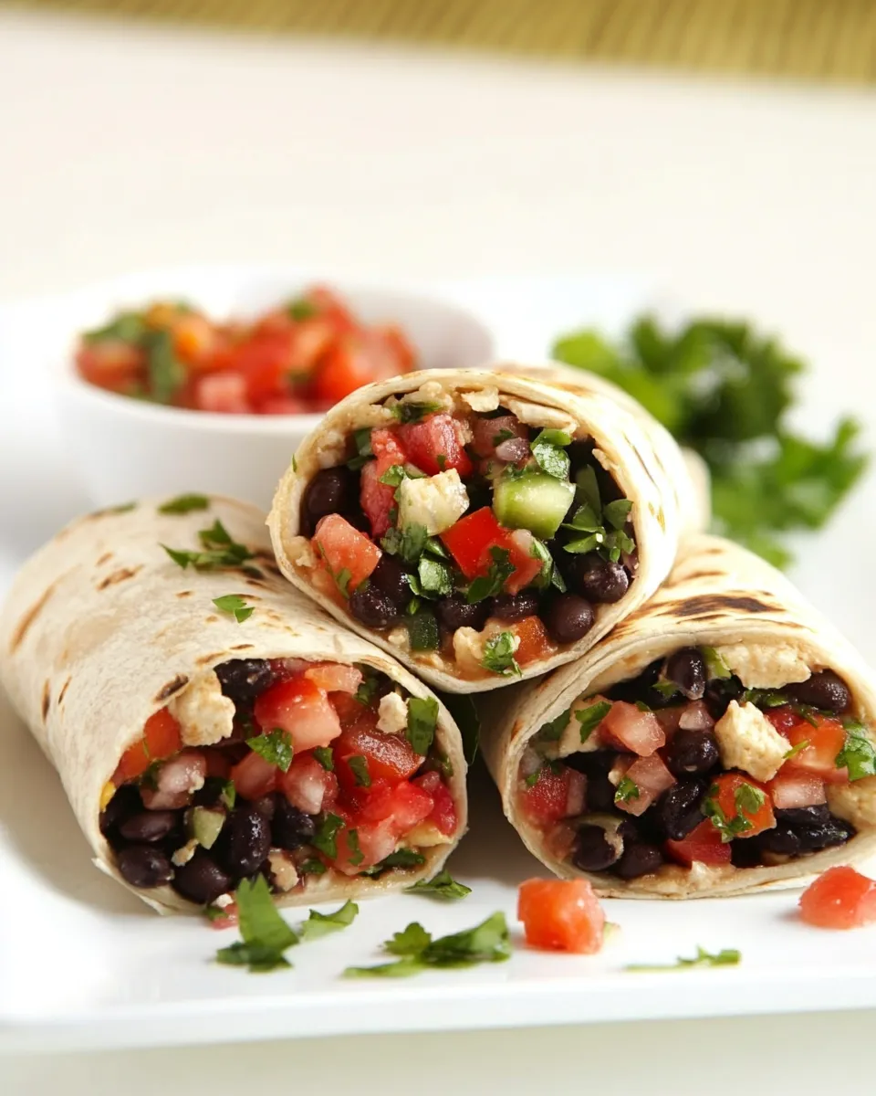 Easy Black Bean Burritos with Fresh Salsa & Berry Salad with Herbs shot