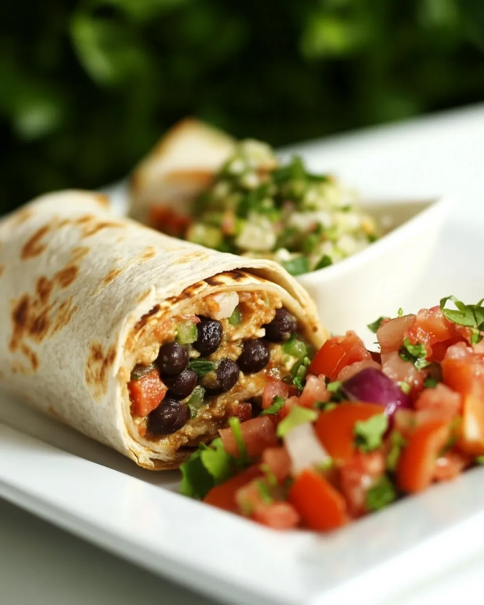 Tasty Black Bean Burritos with Fresh Salsa & Berry Salad with Herbs dish photo