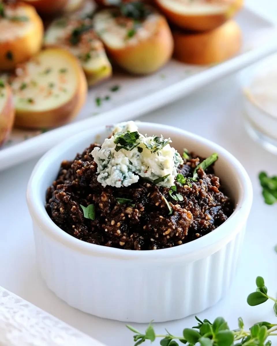 Delicious Black Olive Tapenade with Figs and Roquefort shot
