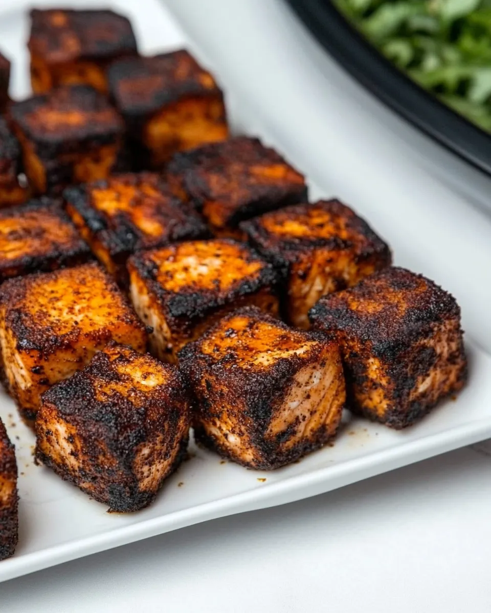 Quick Blackened Air Fryer Salmon Bites dish photo