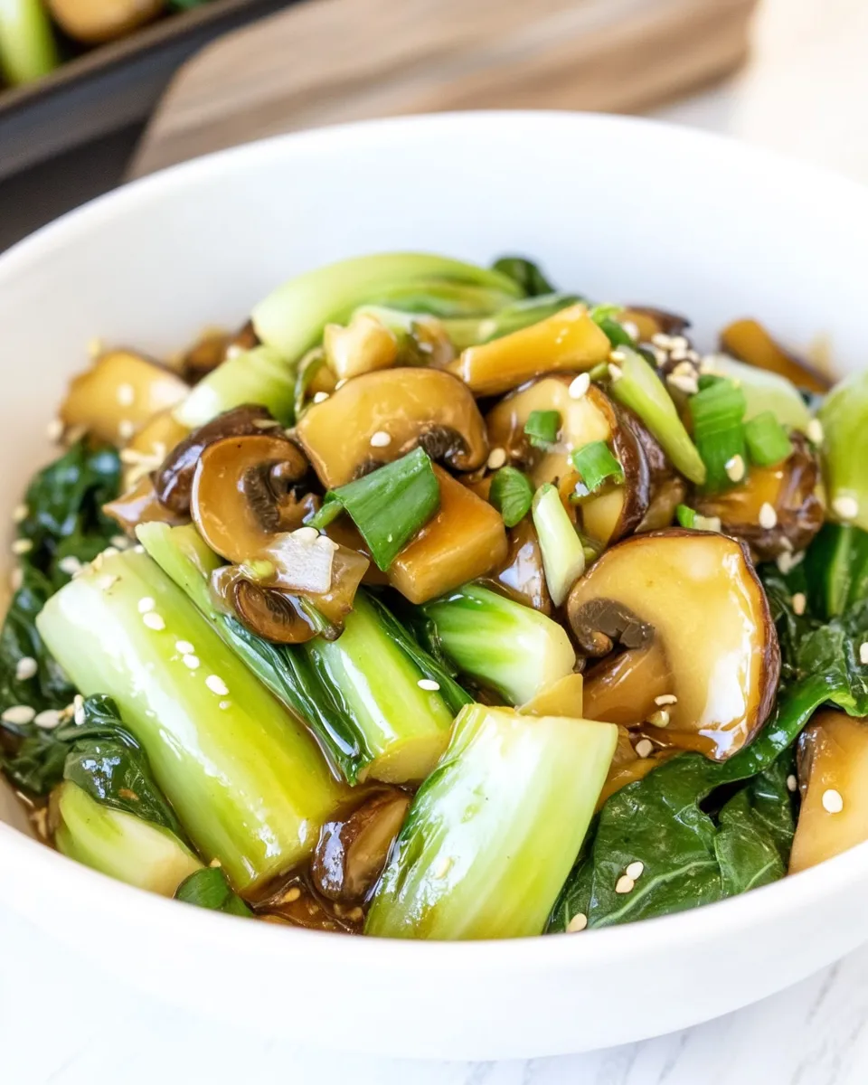 Quick Bok Choy and Shiitake Mushrooms in Garlic Sauce shot
