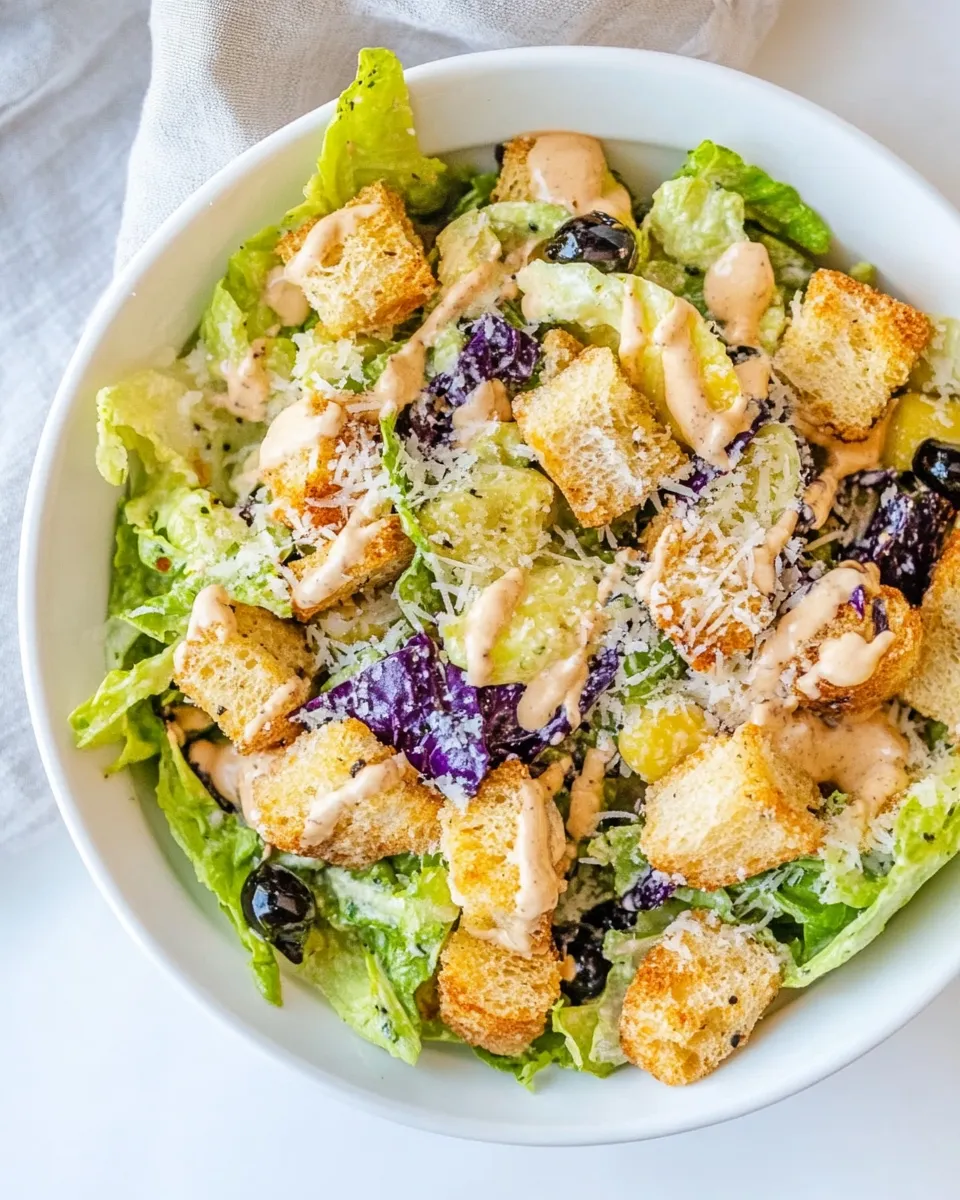 Classic Caesar Salad with Balsamic Dressing and Parmesan Croutons recipe photo