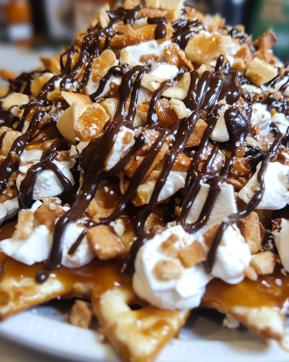 Delicious Caramel Pretzel Dessert Nachos image