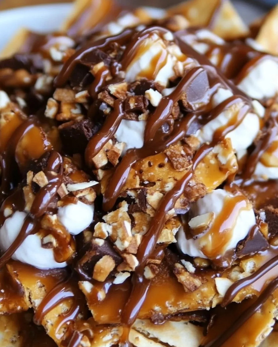 Homemade Caramel Pretzel Dessert Nachos recipe photo