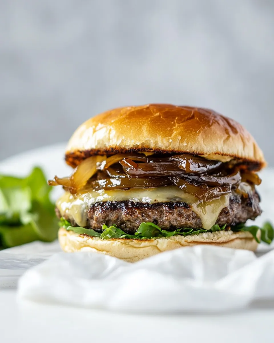 Healthy Caramelized Onion Smash Burgers. recipe image