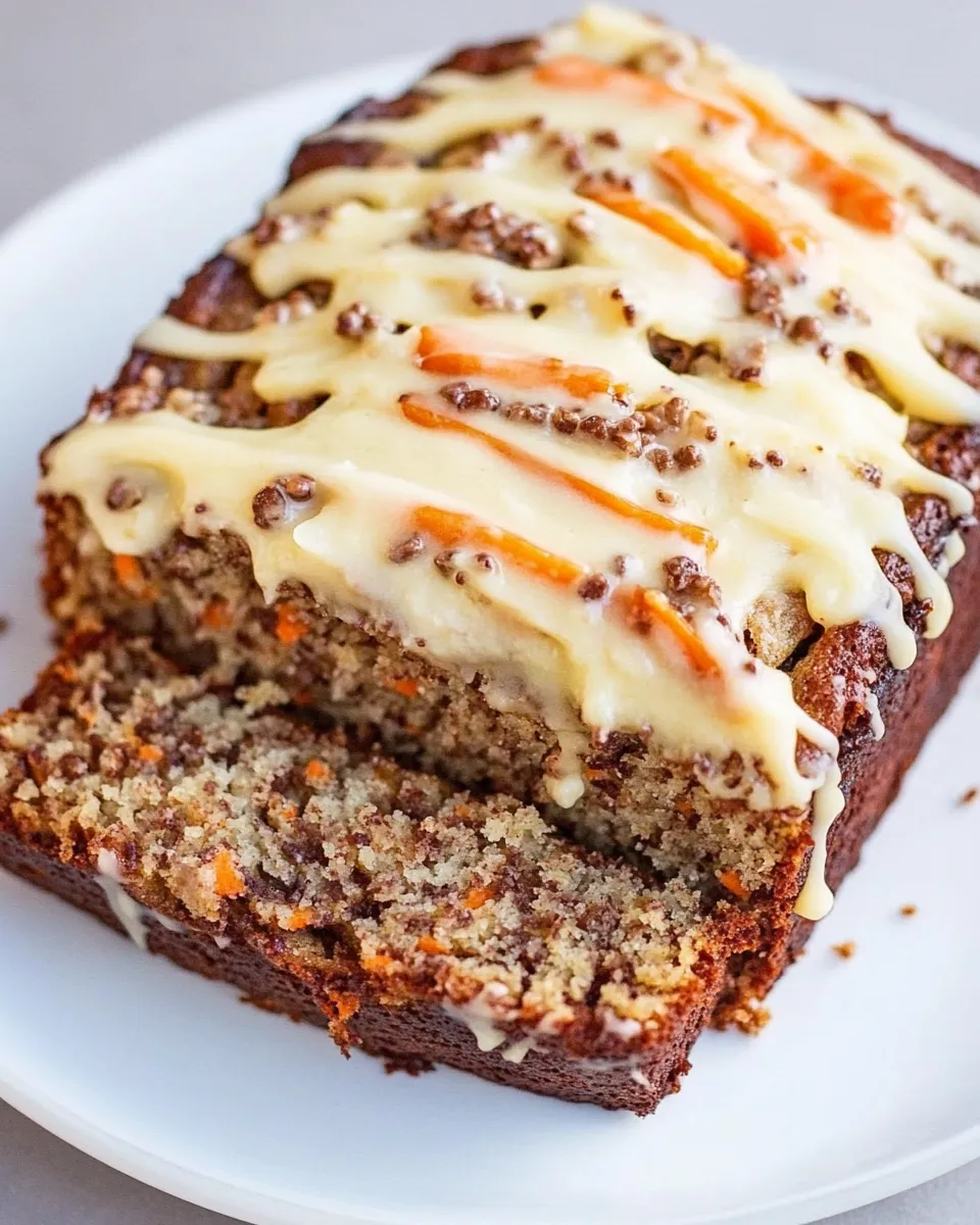 Tasty Carrot Pineapple Banana Bread with Browned Butter Cream Cheese Frosting shot