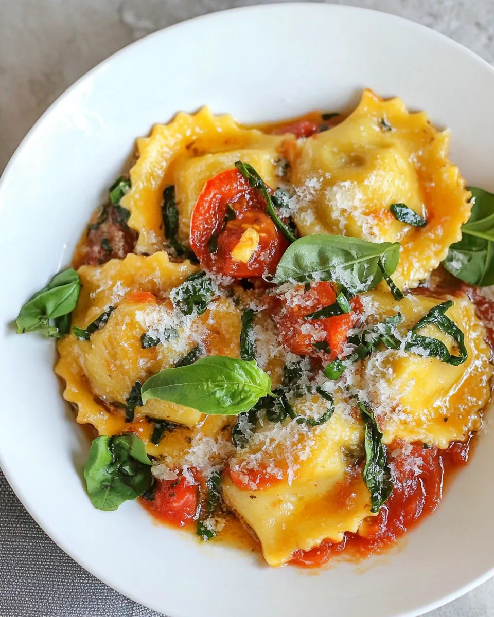 Delicious Cheese Ravioli with Brown Butter and Fresh Tomato Sauce shot
