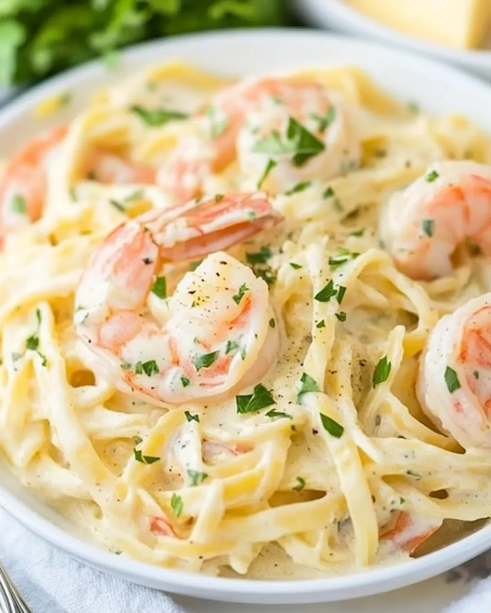 Delicious Cheesy Garlic Shrimp Alfredo shot