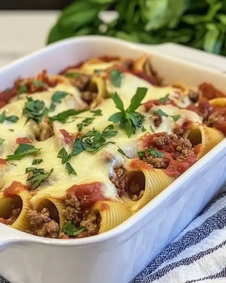 Homemade Cheesy Italian Stuffed Shells with Ground Beef Filling photo