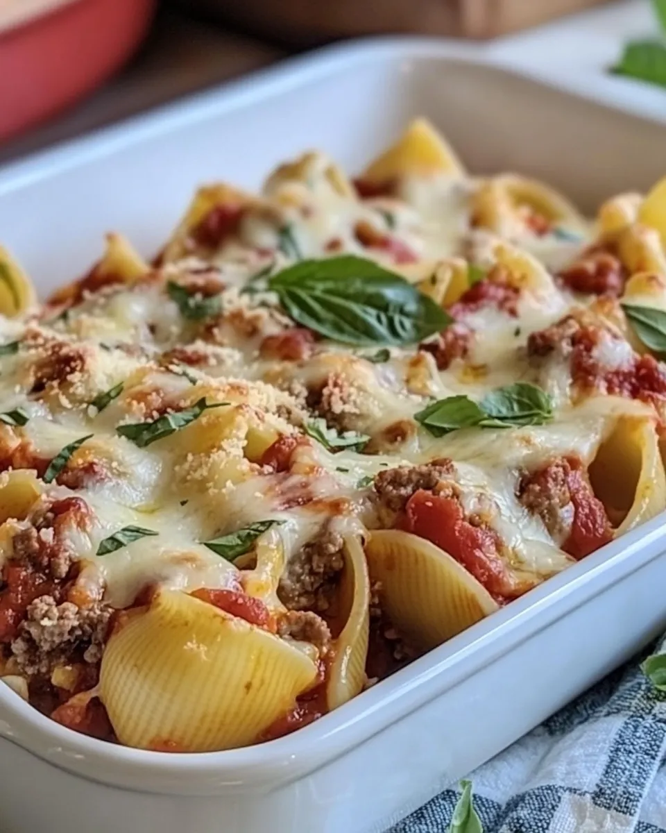 Delicious Cheesy Italian Stuffed Shells with Ground Beef Filling shot