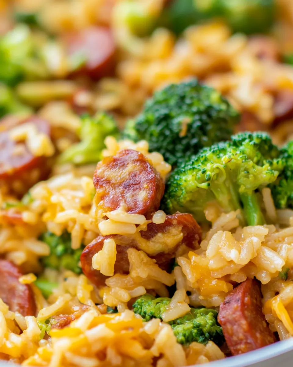 Easy Cheesy Kielbasa Rice and Broccoli Skillet photo