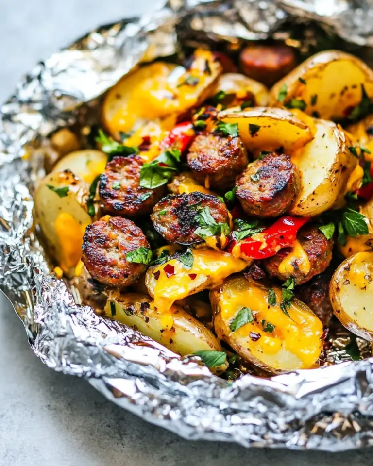Homemade Cheesy Sausage Potato Foil Packets photo