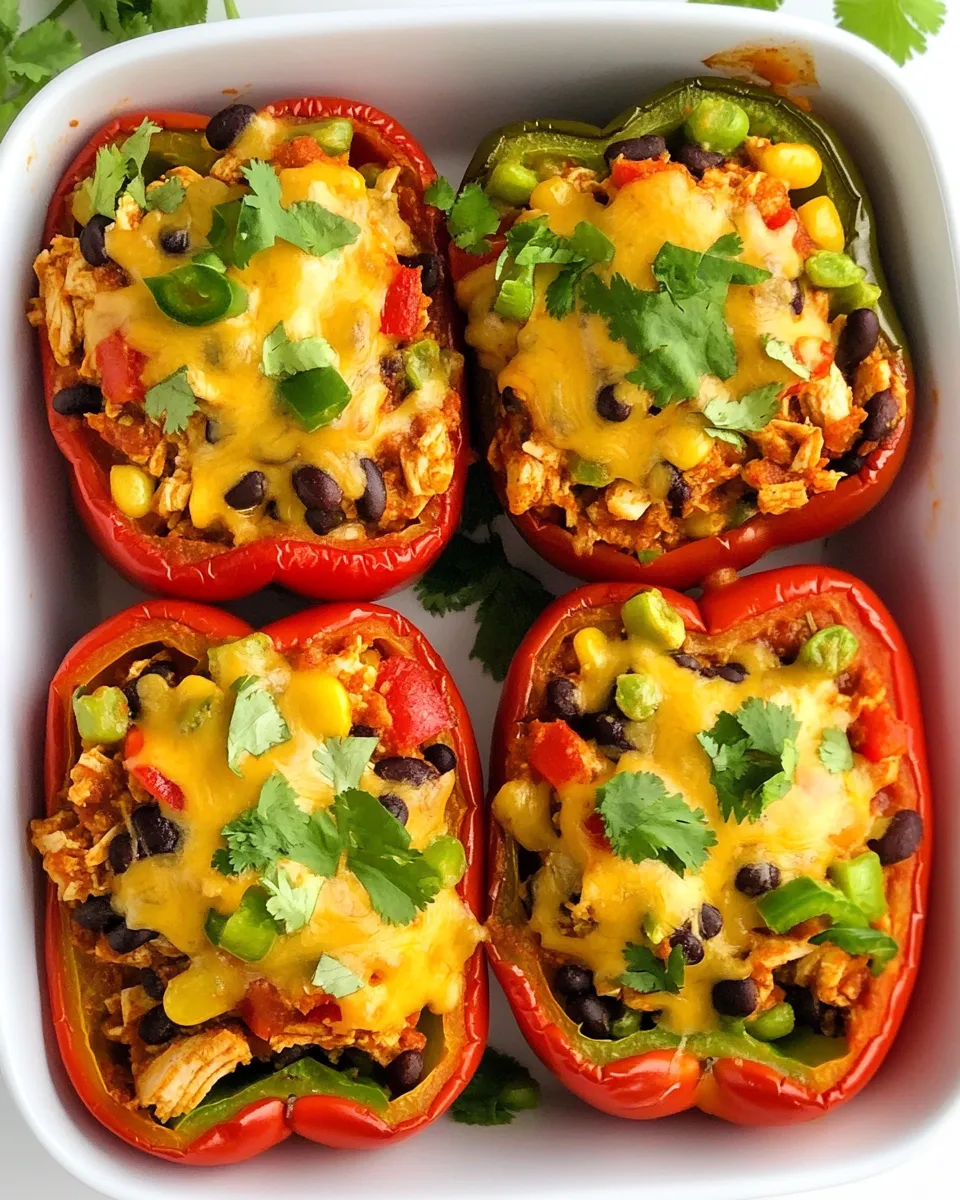 Easy Chicken Enchilada Stuffed Peppers recipe shot