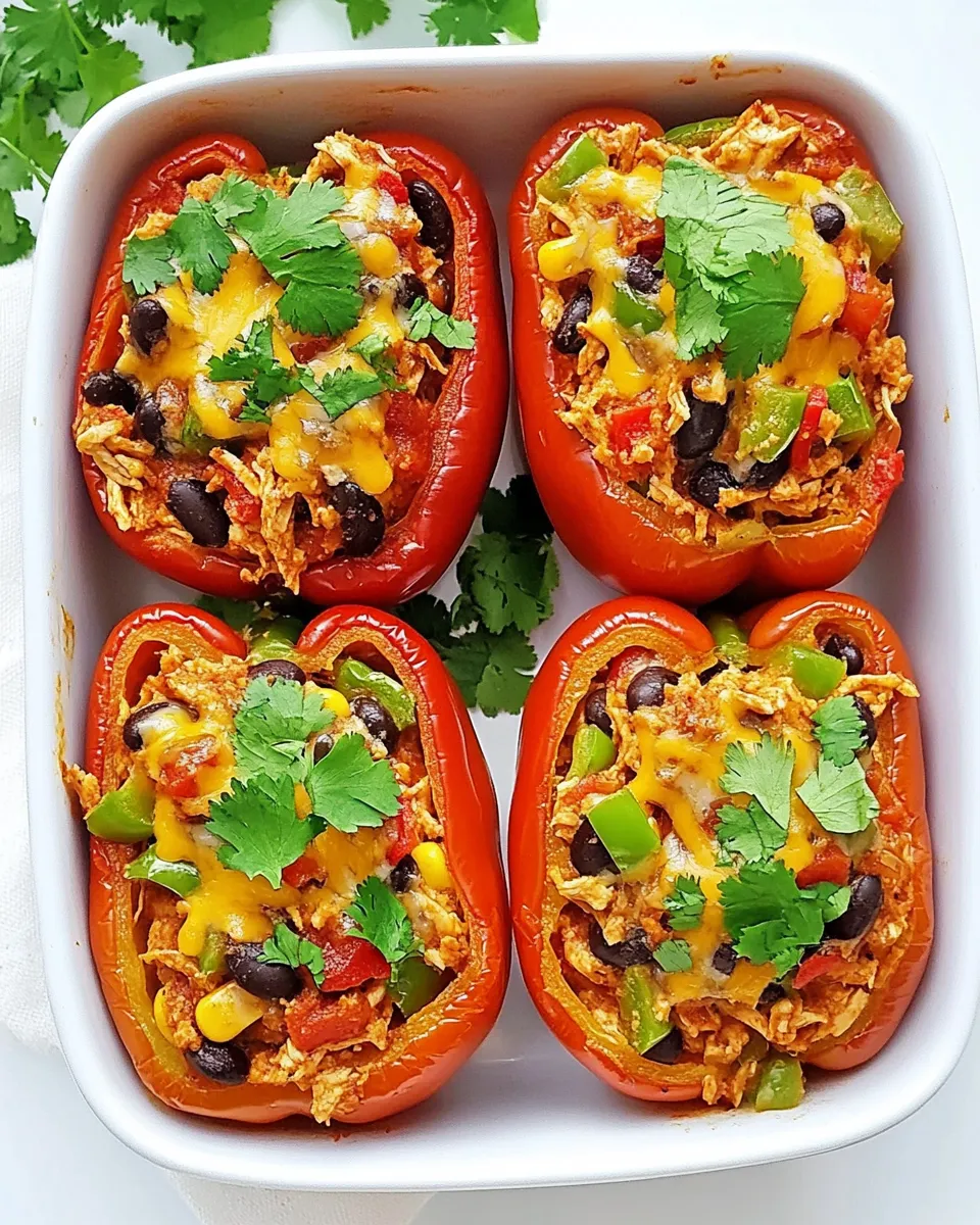 Delicious Chicken Enchilada Stuffed Peppers food shot