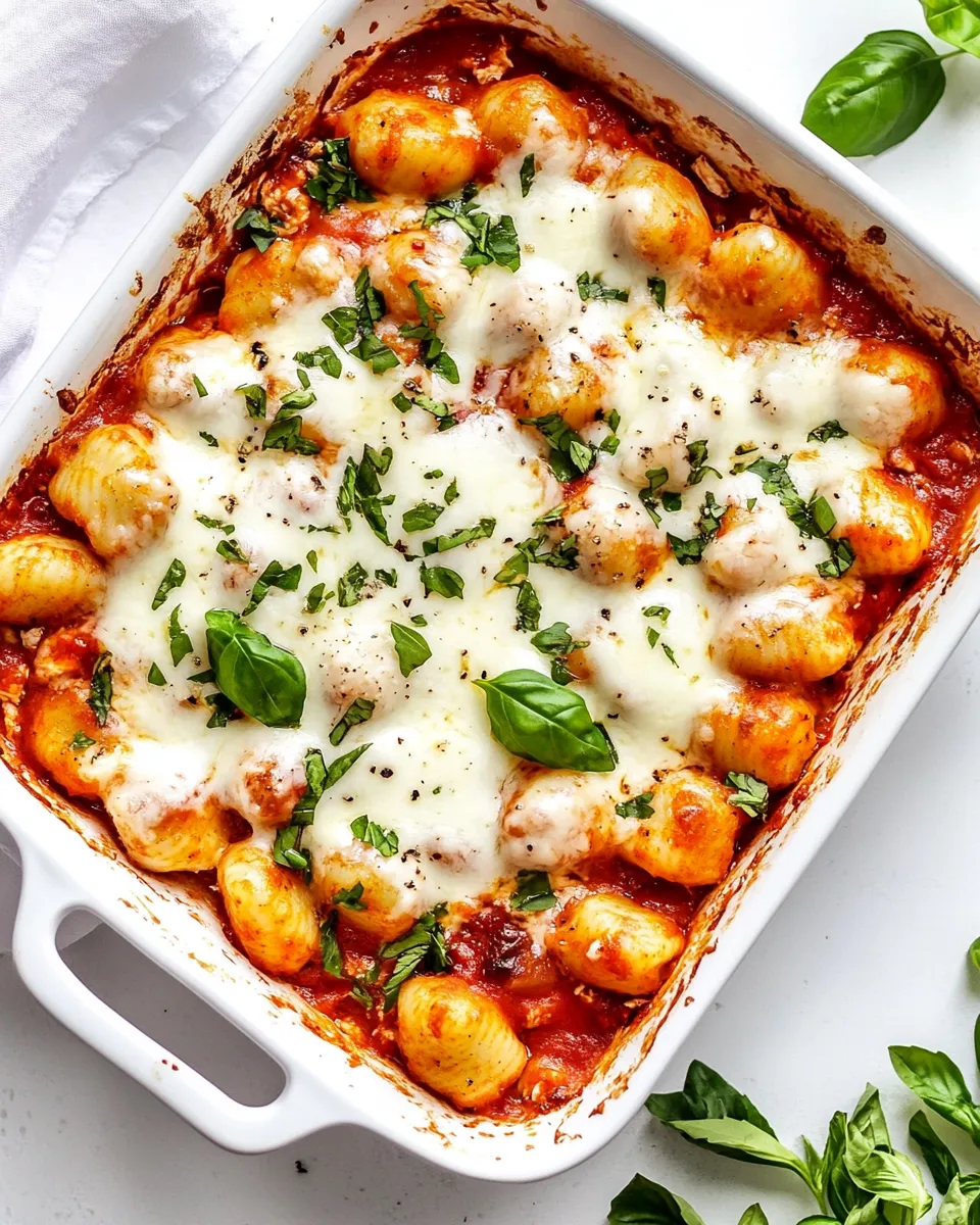 Savory Chicken Parmesan Gnocchi Bake shot
