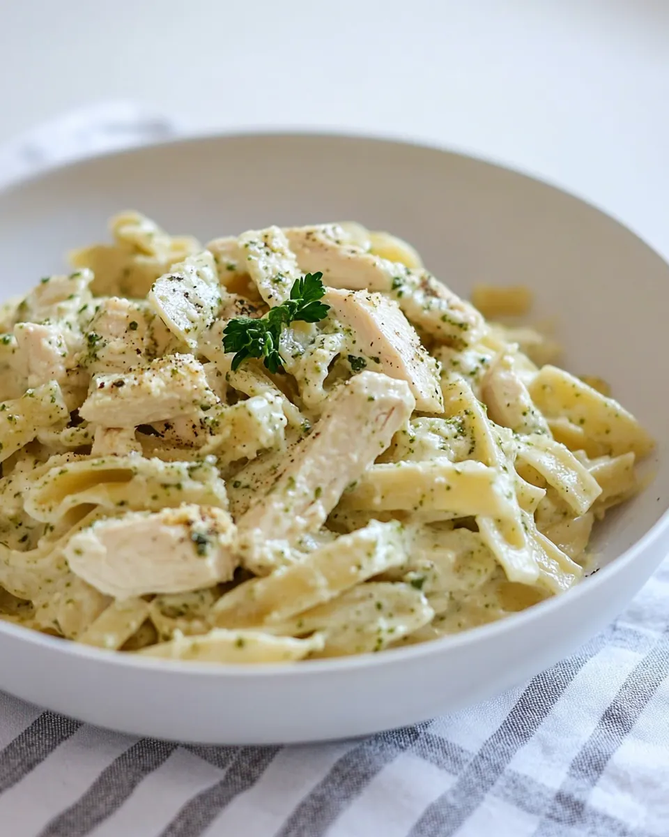 Homemade Chicken Pesto Alfredo Pasta photo