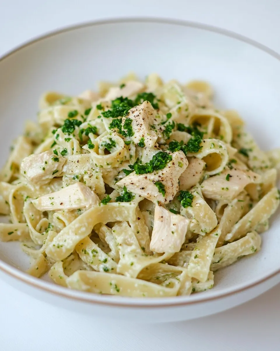 Delicious Chicken Pesto Alfredo Pasta shot