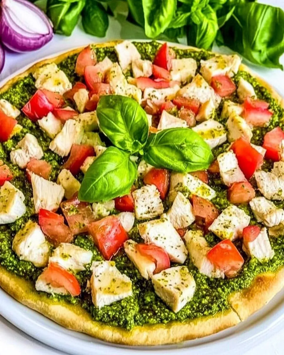 Delicious Chicken Pesto Pizza shot