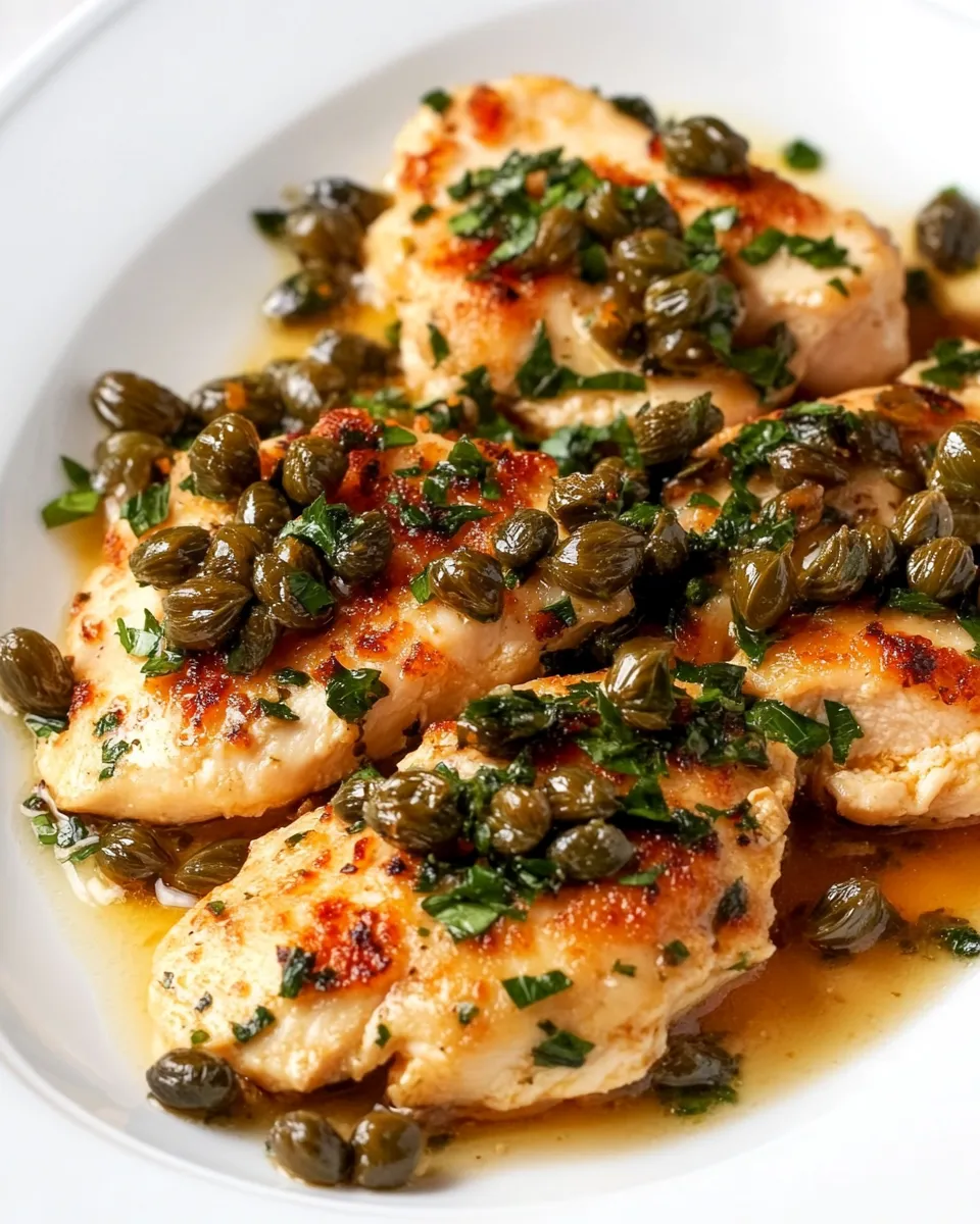 Classic Chicken Piccata with Fried Capers shot
