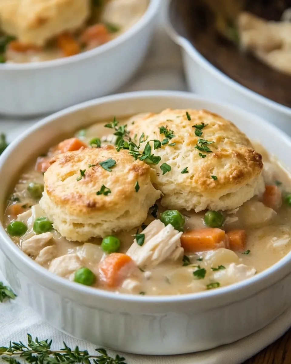 Delicious Chicken Pot Pie Biscuit Skillet shot
