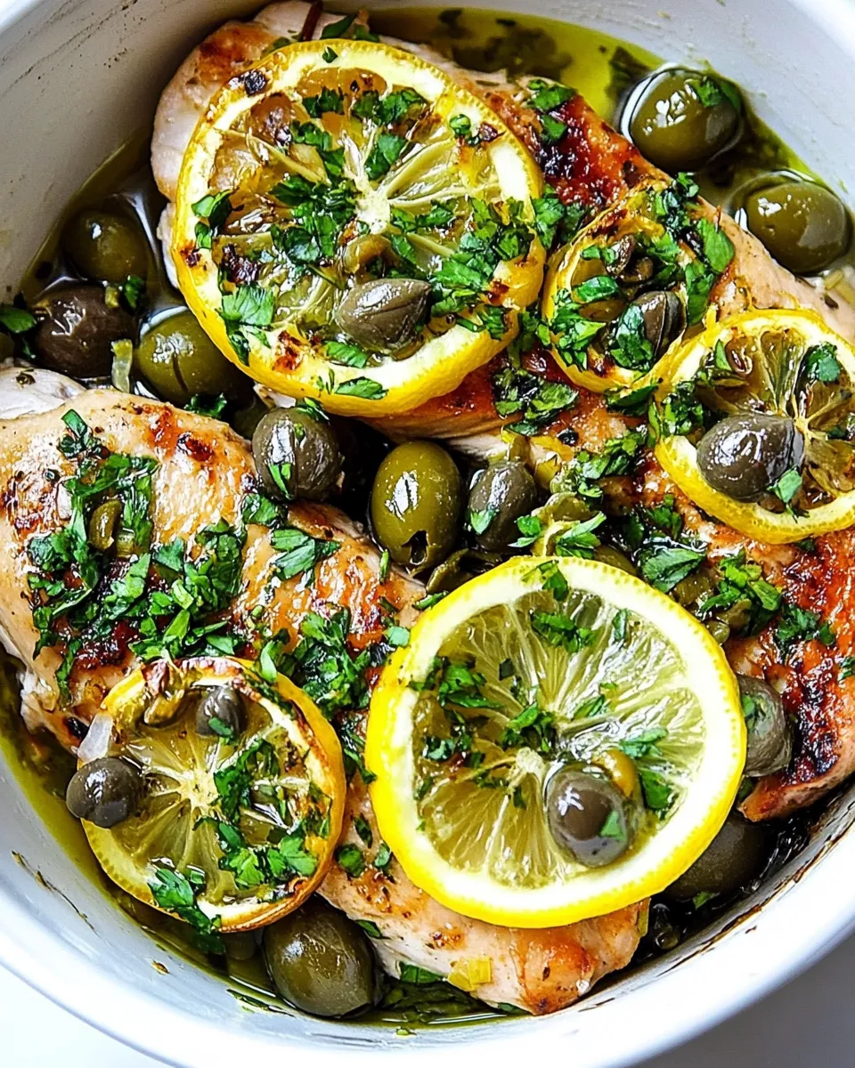 Delicious Chicken with Lemon, Green Olives, and Capers shot