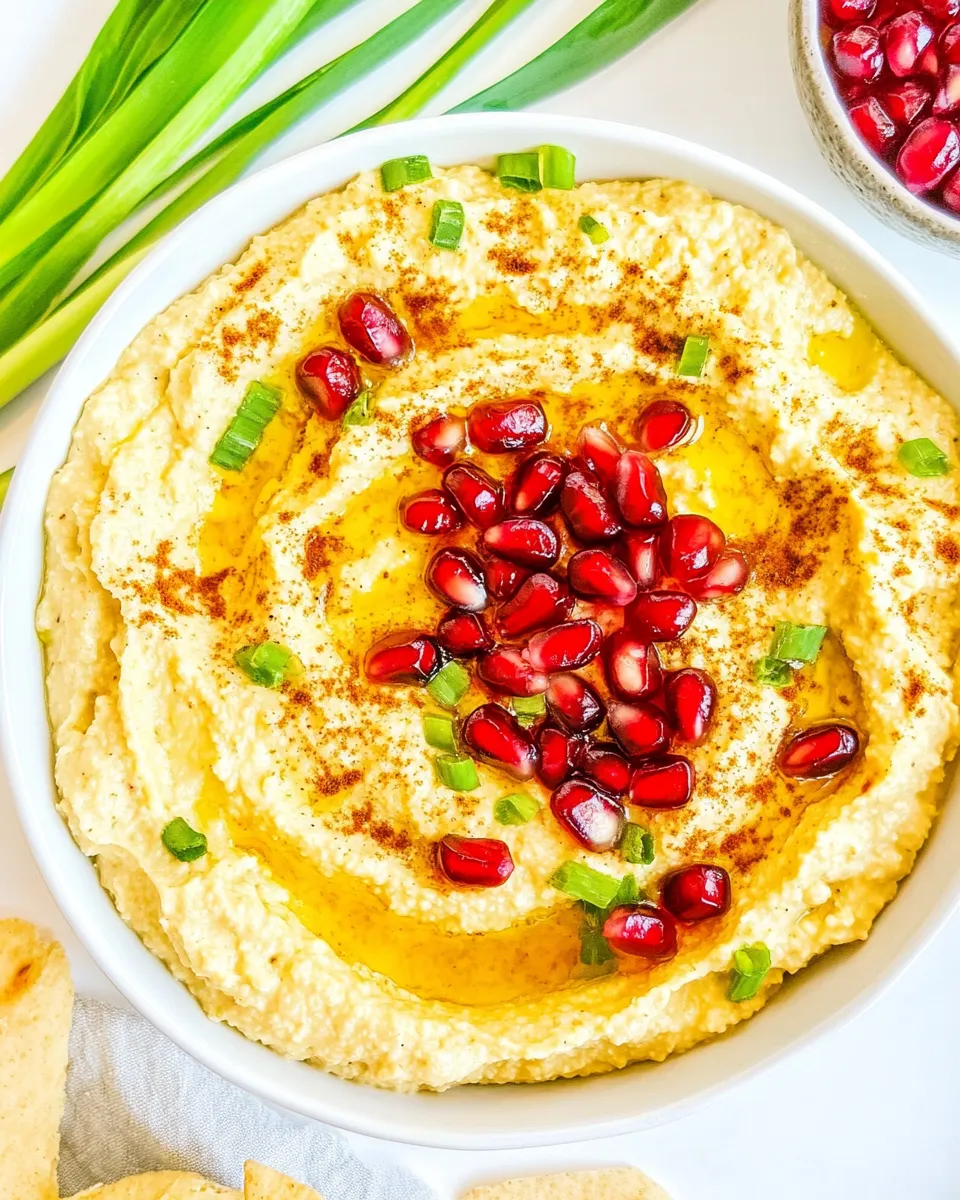 Delicious Chickpea Dip with Toasted Cumin and Pomegranate shot