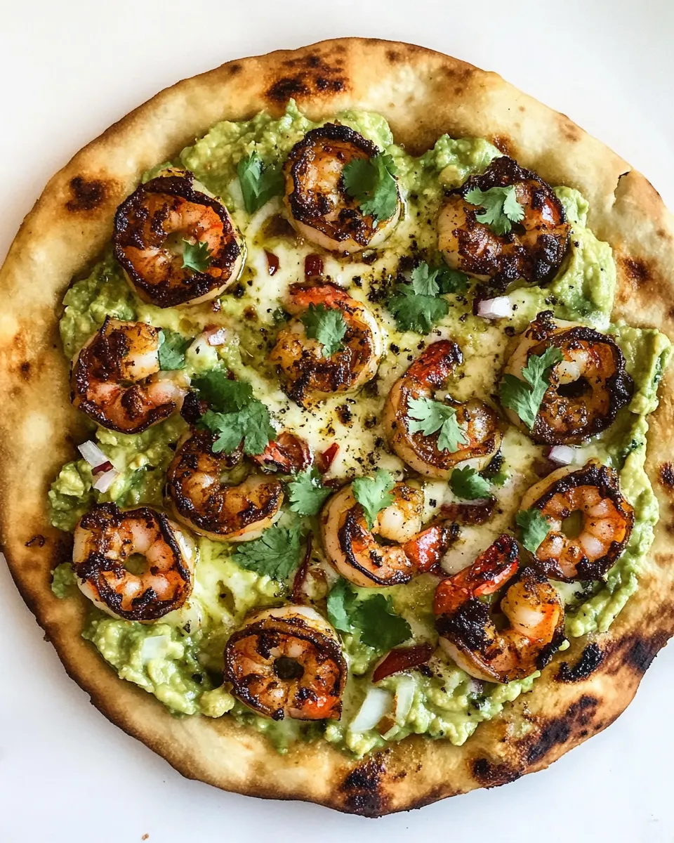Easy Chipotle Cajun Shrimp and Guacamole Pizza. shot
