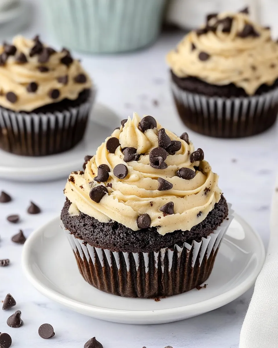 Tasty Chocolate Cupcakes with Cream Cheese Cookie Dough Frosting food shot