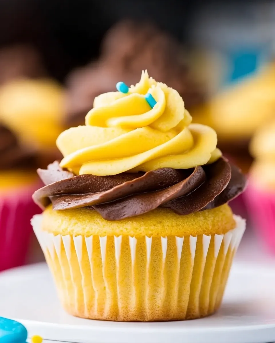 Homemade Classic Yellow Cupcakes with Chocolate Frosting photo