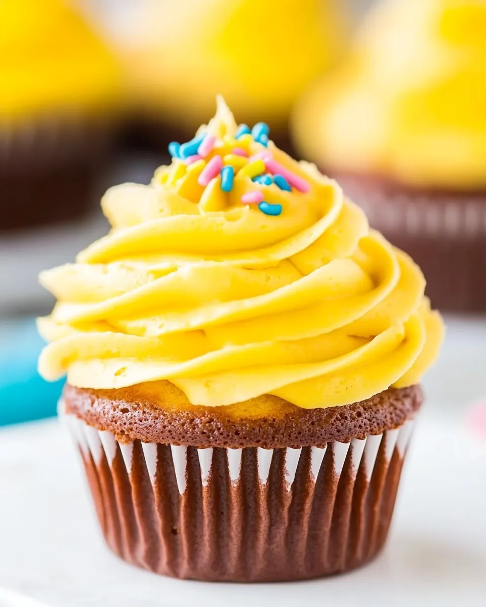 Delicious Classic Yellow Cupcakes with Chocolate Frosting image