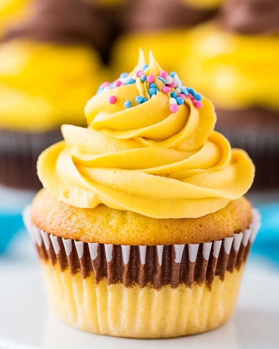 Best Classic Yellow Cupcakes with Chocolate Frosting shot