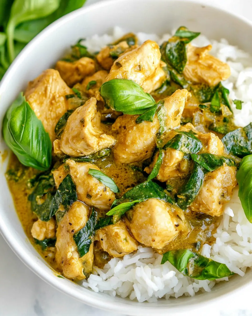 Delicious Coconut Basil Chicken Curry shot