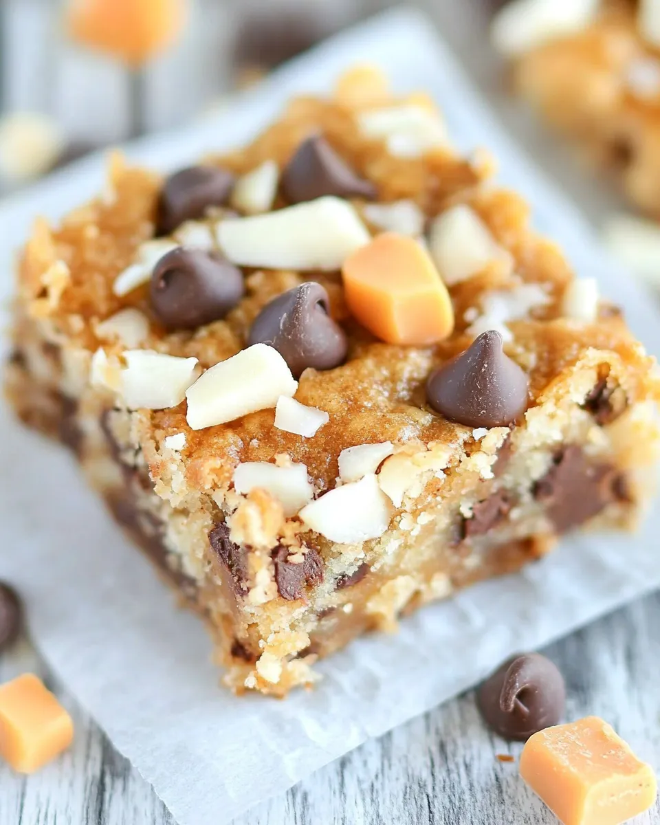 Delicious Coconut Butterscotch Chocolate Chip Gooey Bars shot