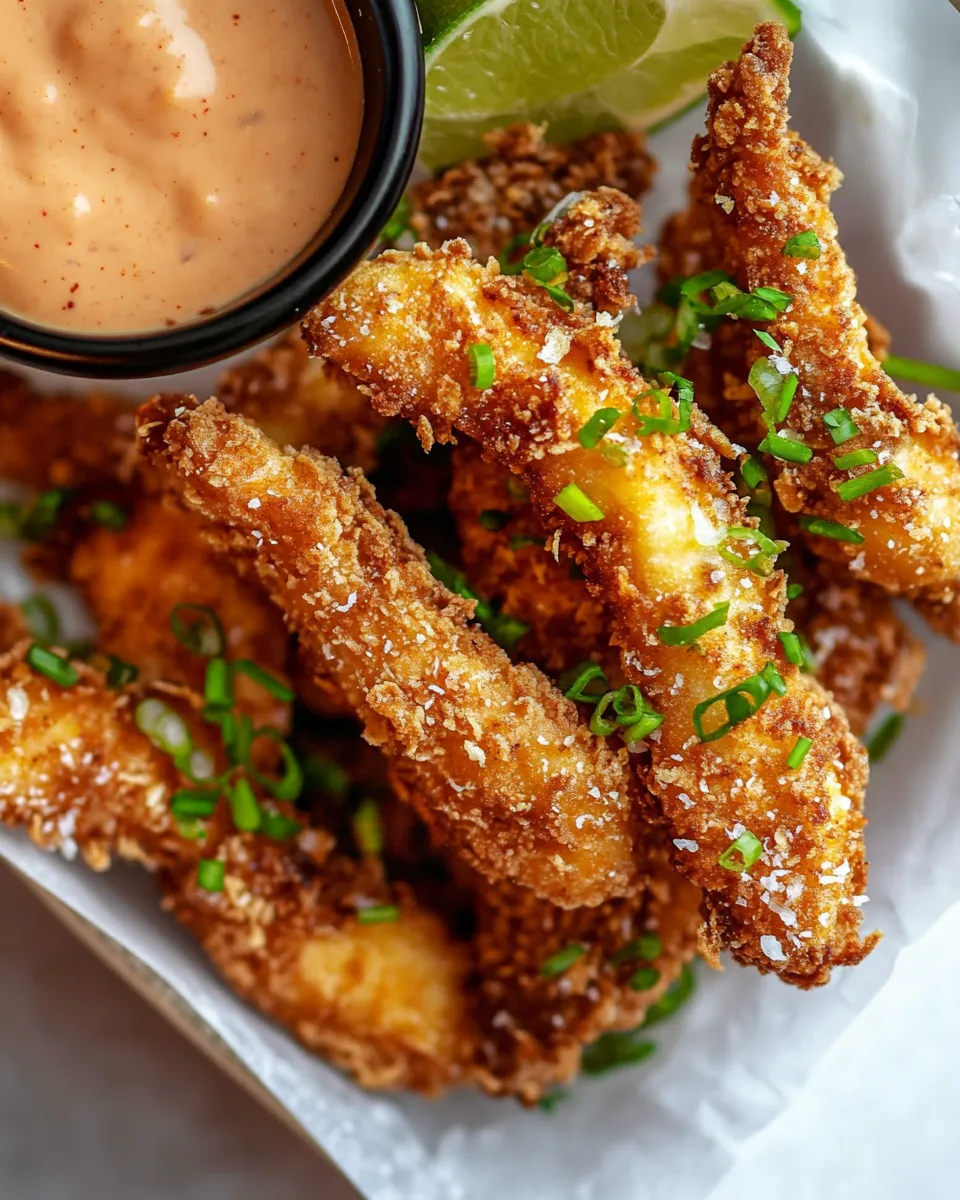Homemade Coconut Chicken Fingers with Bang Bang Sauce. shot