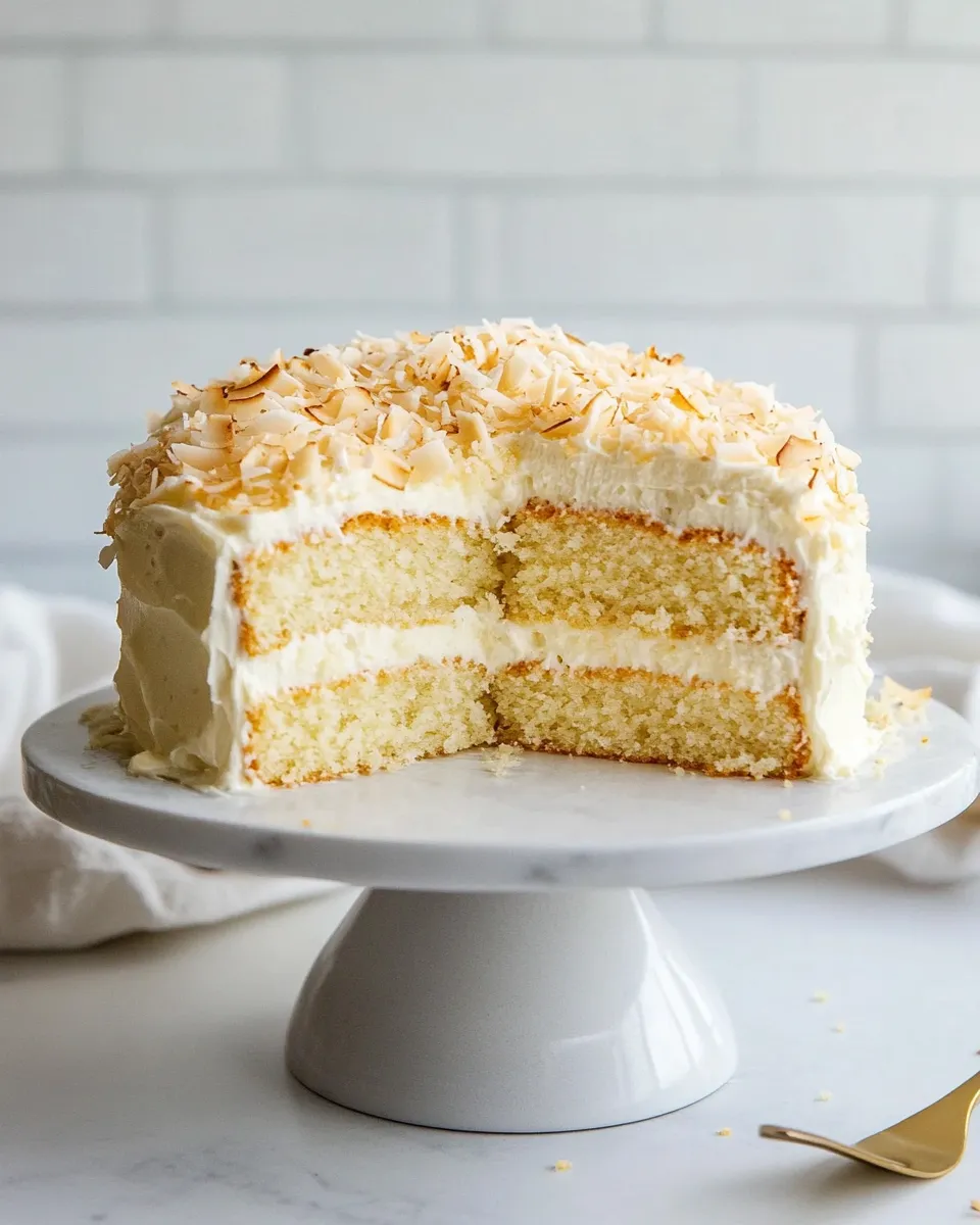 Homemade Coconut Cream Cake with Coconut Cream Cheese Frosting photo