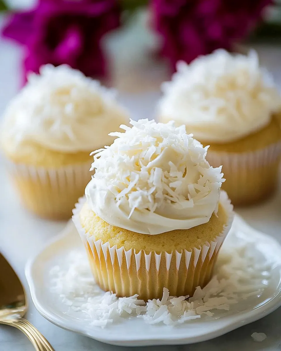Homemade Coconut Cupcakes with Coconut Buttercream Frosting photo