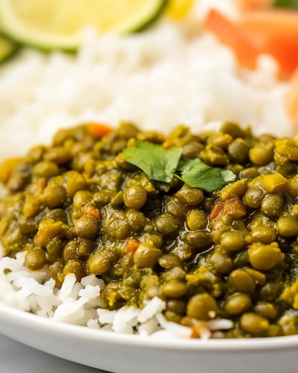 Savory Coconut Curried Green Lentils Recipe shot