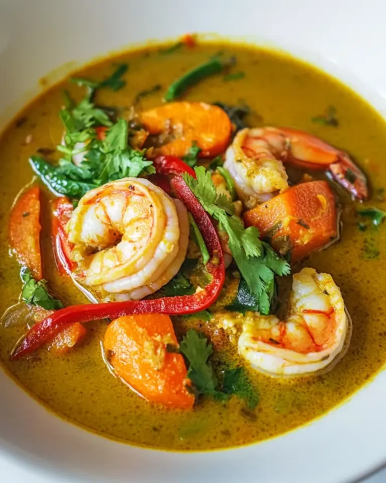 Homemade Coconut Sauce with Carrot Ginger Soup and Prawns photo