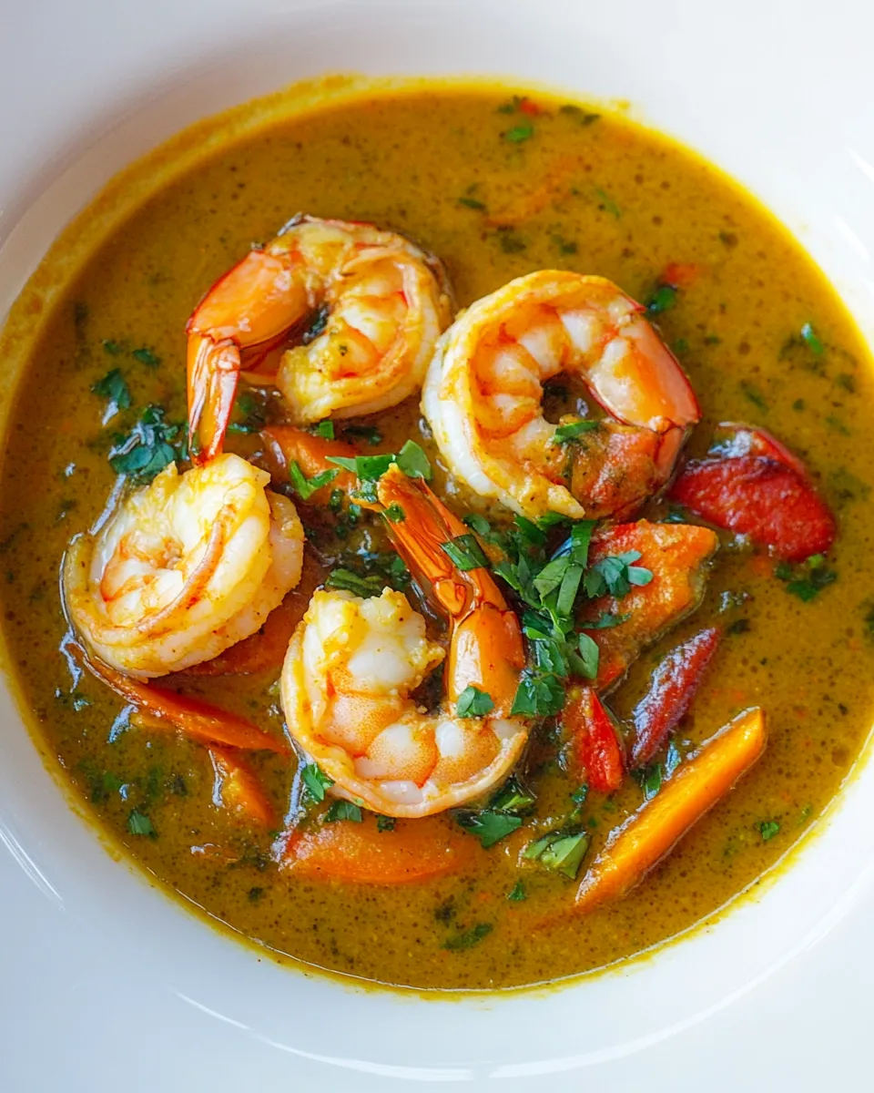 Easy Coconut Sauce with Carrot Ginger Soup and Prawns recipe photo