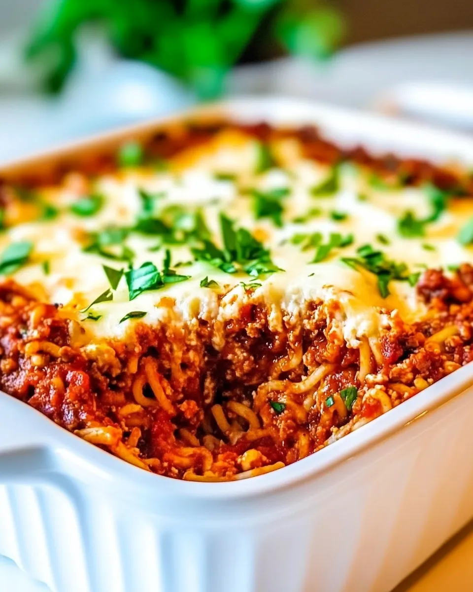 Classic Cream Cheese Spaghetti Casserole shot
