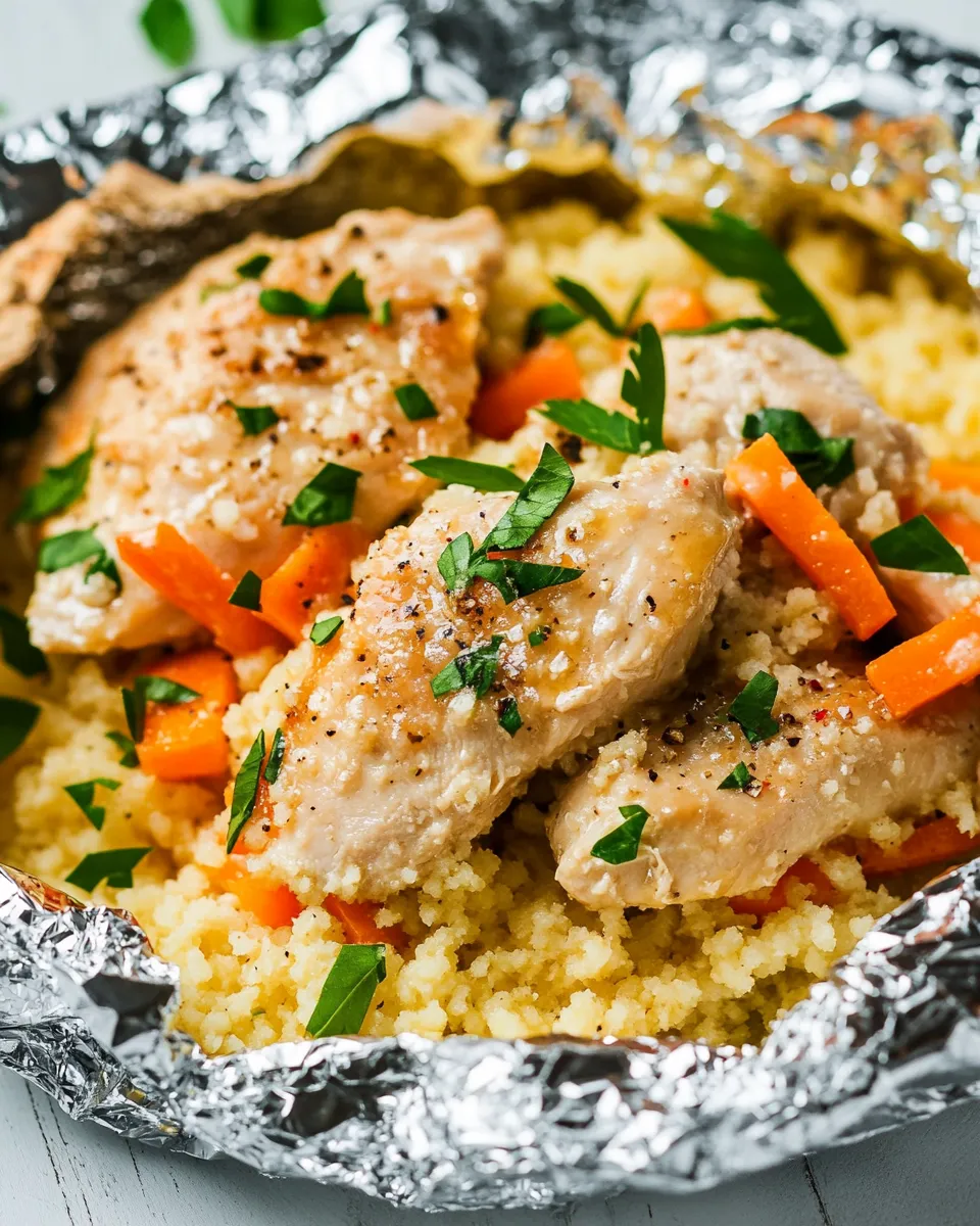 Quick Creamy Chicken Foil Packets with Couscous shot