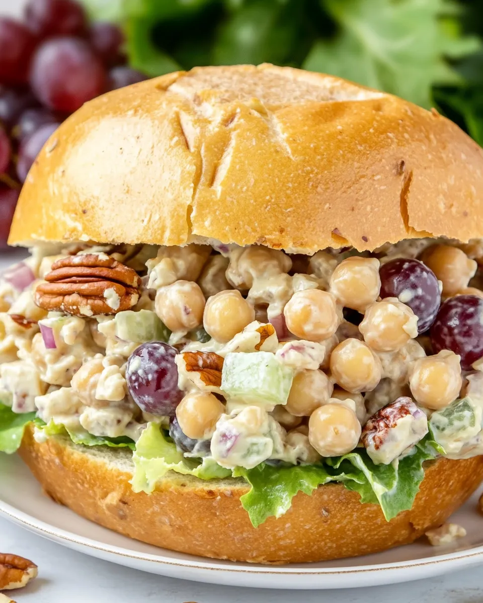 Homemade Creamy Chickpea Salad Sandwich with Red Grapes & Pecans Recipe photo